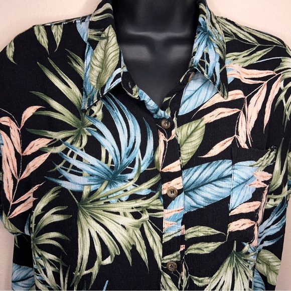 Large Moa Moa Tropical Short Sleeve Stretch Top Hawaiian Womens Button Front - Picture 4 of 12